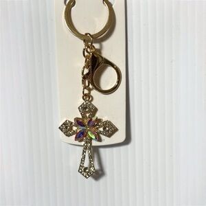 NEW Gold Chunky Bling Cross Bag Charm / Keychain